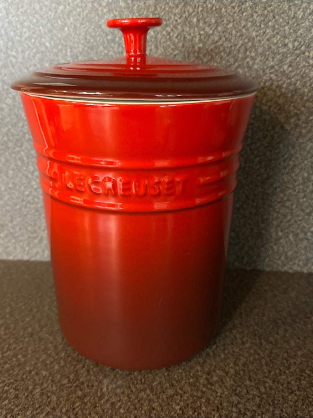 Le Creuset Red Cerise Ceramic Storage Canister with Lid 4 quart